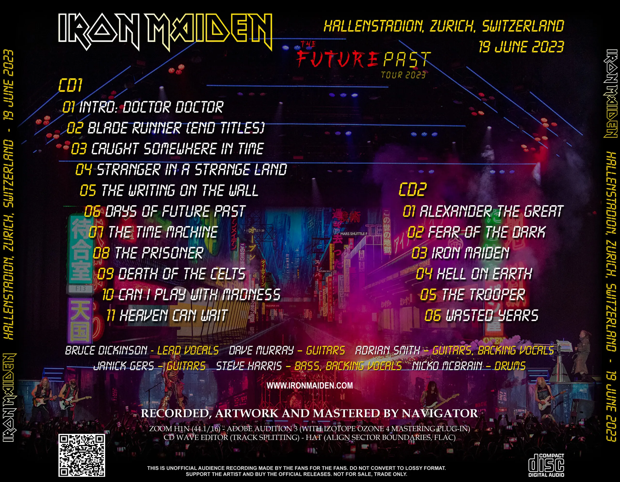Iron Maiden, Zurich 2023: cover art, back