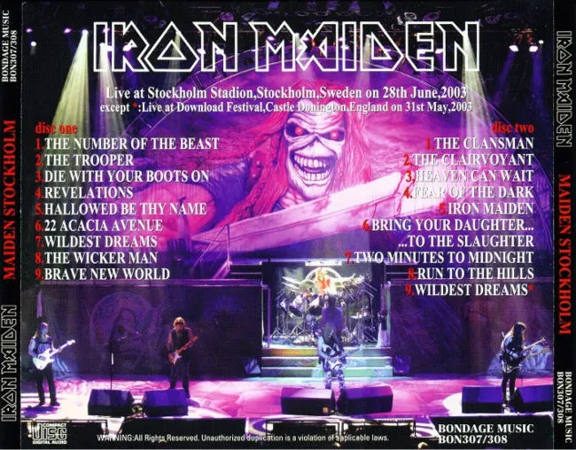Iron Maiden, Stockholm 2003: cover art, back