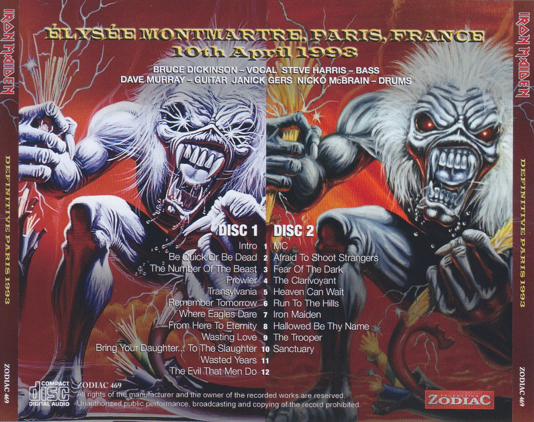 Iron Maiden, Paris 1993: cover art, back