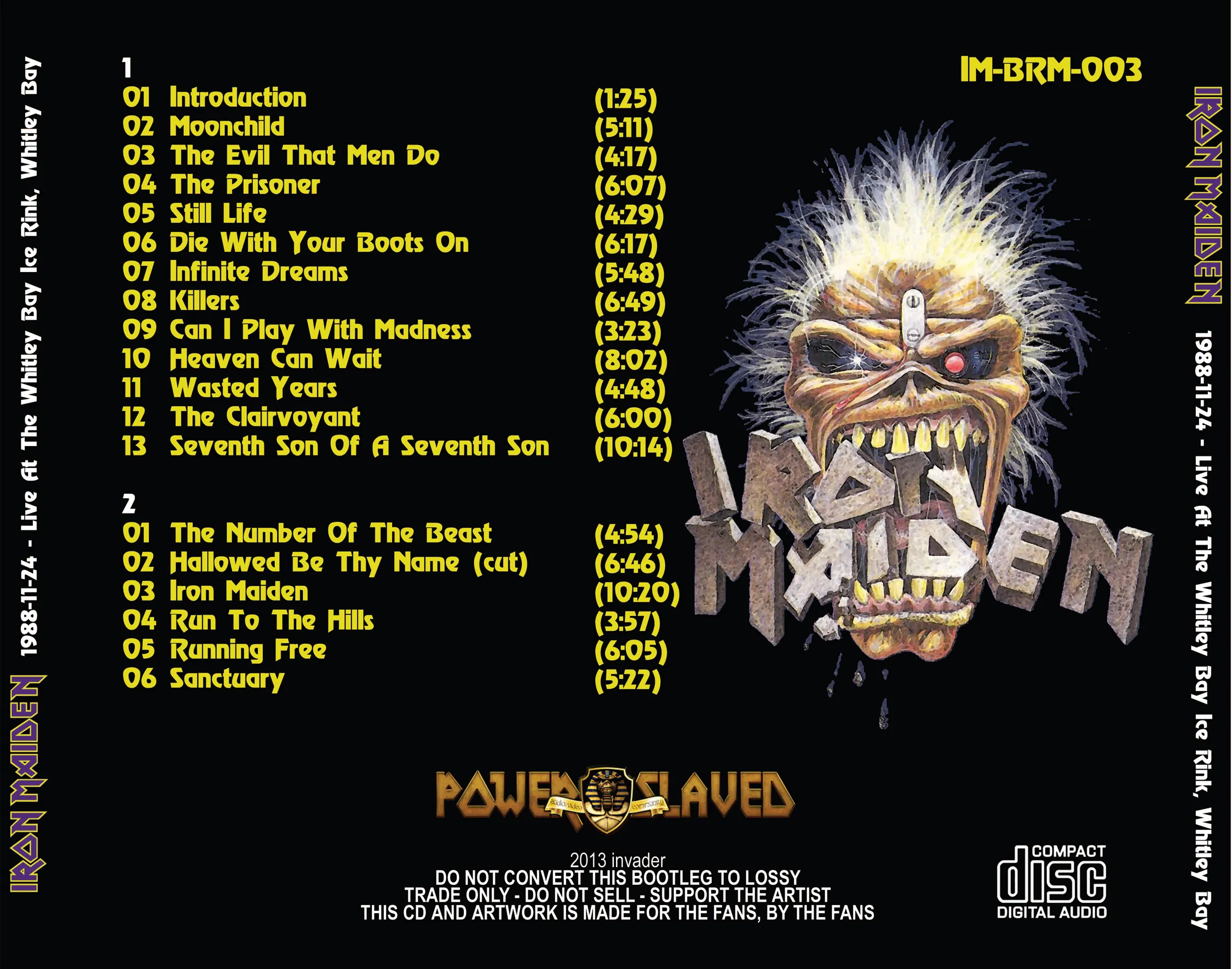 Iron Maiden, Whitley Bay 1988: cover art, back